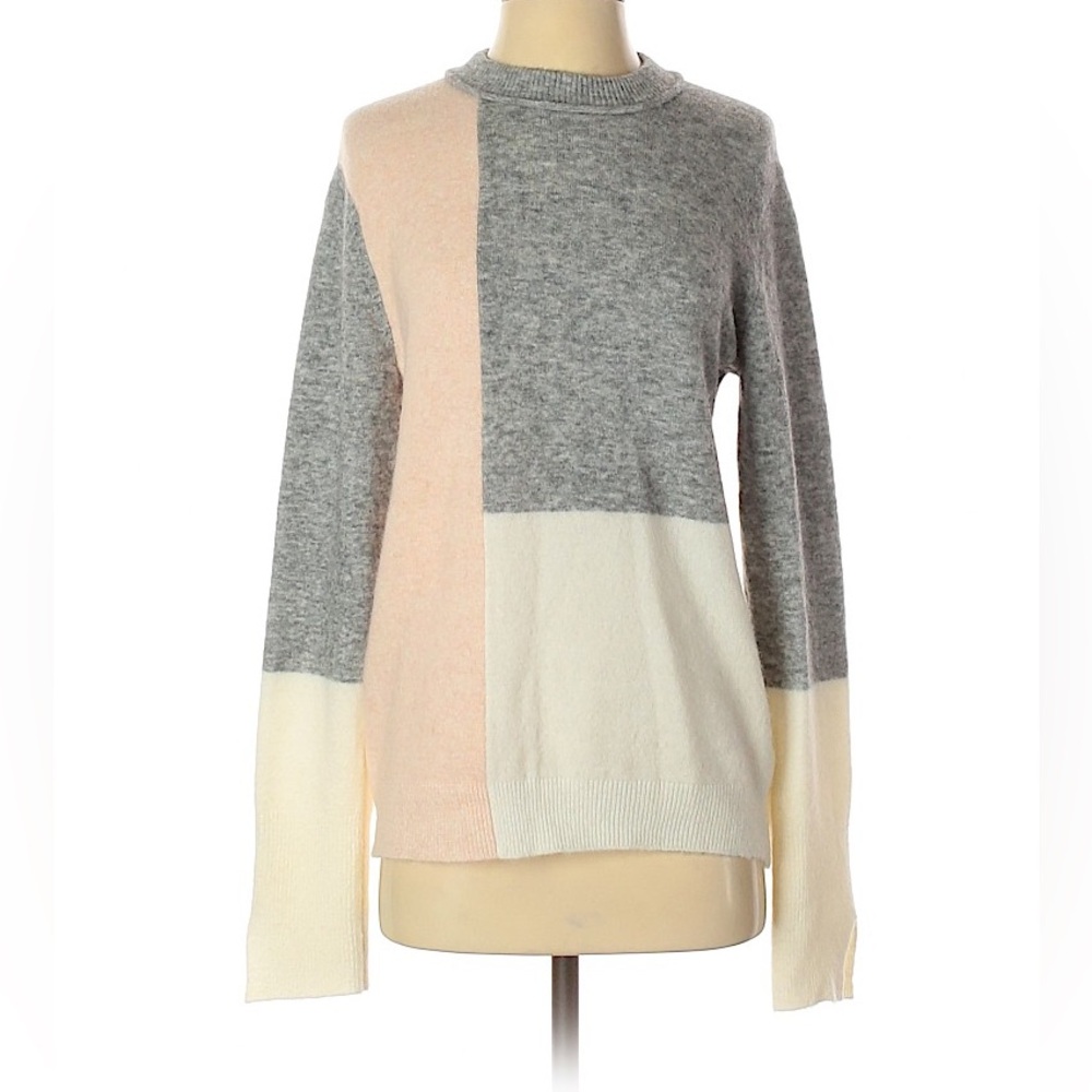 3.1 Phillip Lim Colorblock Cashmere Sweater - Gray, Pink, and White SMALL